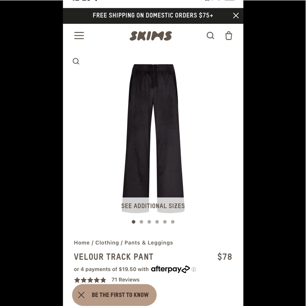Skims velour track pants soot